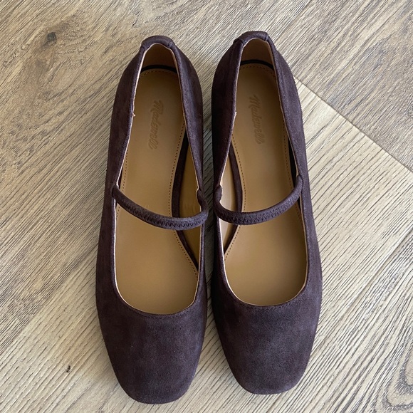 Madewell The Greta Pump Dark Brown Suede Mary Jane Block Heels Womens Size 8 New - Picture 2 of 9